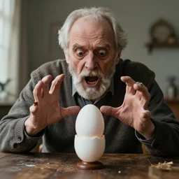 award winning stock image of a oldman scarying to a egg, 4 k