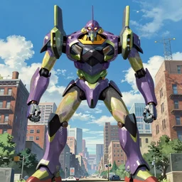 A giant robot in the northend neighborhood at boston city in anime style highly detailed by Makoto Shinkai and Raphael Lacoste