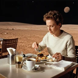 eating breakfast on mars in a cafe on mars, by herbert bayer by aj casson