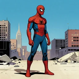 spider - man standing, sideview, color, comic book illustration, by steve ditko