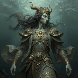 hyperdetailed murky underwater portrait of the god of destruction in a robe. by greg rutkowski, highly detailed, digital painting, artstation, smooth, sharp focus illustration, artstation hq. intricate, elegant. art by wlop and artgerm and greg rutkowski, alphonse mucha, medium shot. dan mumford, tomokazu matsuyama, takato yamamoto