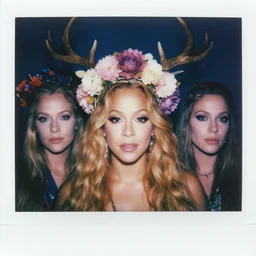 beautiful female character inspired by iceland and floral headdress mariah carey pagan wiccan viking antlers headdress full face creative portrait polaroid damaged | | digital artwork made by greg rutswork, anna dittmann and lois van barlee, symmetrical diffused neon light, anatomically correct