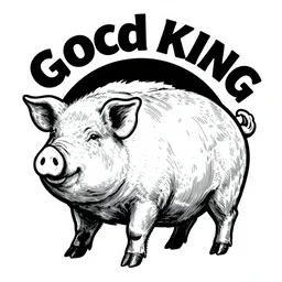 good pig king logo Illustrated by Shepard Fairey, H.R. Geiger, YASUHIKO Yoshikazu, black and white, high contrast, detailed ink outline, hyper realistic, vector art
