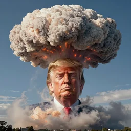 a nuclear mushroom cloud with donald trumps face on it. portrait, intricate, highly detailed, concept art, smooth, sharp focus, illustration, medium shot, mid - shot