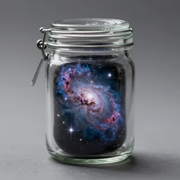 nebula contained inside a small glass jar, photorealistic, stars, detailed, studio lighting
