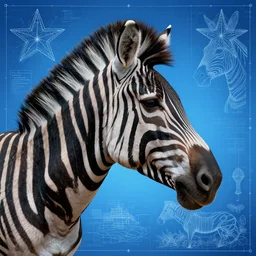 portrait of the zebra of the star-fruit watershed, in the style of Greg Broadmore and Arthur Rackham,trending on artstation, light lighting side view,digital art,surrealism ,macro,blueprint ,vaporwave ,