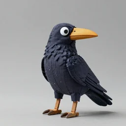a crow made out of fabric, designed by Pixar