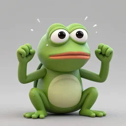 a sadge - sad - pepe - the - frog, looking more depressed than usual, quivering lips, fists in the air, sweat flying, cgi render, zbrush, octane, keyshot render