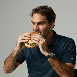 Roger Federer eating a hamburger by Rembrant
