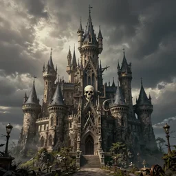 a intricate detailed gothic castle, skull on it, by beeple