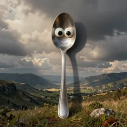 a fully dressed spoon with eyes and a smile by simon stalhagen
