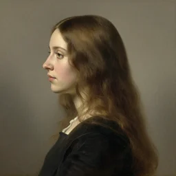 woman's profile with long hair in the style of Jan Lievens and Annie Leibovitz. masterpiece. hq. detailed. 4K