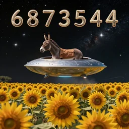 a donkey - alien in a brown button - up shirt, hovering in his flying saucer over a planet full of sunflowers, the background is of space full of twinkling little stars by cyril rolando - n 9 - i - s 1 5 0 - s 1 6 8 7 9 3 5 4 4 4 the seeds for each individual image are : [ 1 6 8 7 9 3 5 4 4 4, 7 6 0 8 1 7 0 6 7, 2 8 2 2 0 3 7 9 0 6, 1 8 0 4 8 1 7 9 5 3, 1 7 1 7 3 9 5 4 9 3, 1 7 9 1 5 1 5 6 4 2, 9 8 5 9 1 8 2 0 8, 3 6 6 8 5 8 3 4 3 9, 1 7 7 1 0 1 6 4 4 8 ]