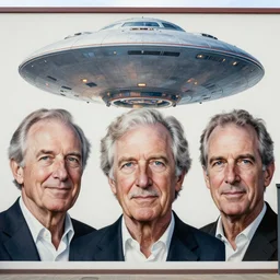 mural of ancient ufo experiencer, charles abel corwin, frank lloyd wright, don ivan punchatz, highly detailed, hyper realism, sharp focus, detailed faces