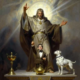 Frank Frazetta painting of Bert in High Priest robes sacrificing Ernie on an altar.
