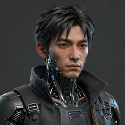 realistic portrait 3 d render of a cybernetic enhanced yasuho hiros as a cyberpunk, featured on cgsociety, matte painting, in focus