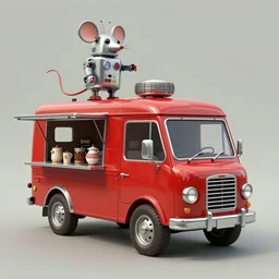 adventurer ( ( ( ( ( 1 9 5 0 s retro future robot android mouse wagon food truck robot. muted colors. ) ) ) ) ) by jean baptiste monge!!!!!!!!!!!!!!!!!!!!!!!!! chrome red