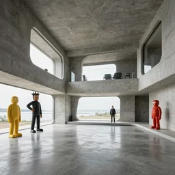 Interior shot of a futuristic brutalist house made out of concrete and with glossy concrete floor by Petros Afshar and Beeple, James Gilleard, Mark Ryden, Wolfgang Lettl highly detailed