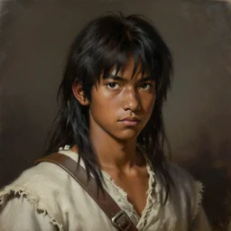 prompt : ragnarok online portrait soft light painted by james jean and erik jones, inspired by akira anime, epic fantasy, a young long haired peasant boy with dark skin, brown skin, a dark complexation in plain fantasy clothing with intelligent eyes, intricate oil painting, high detail illustration, sharp high detail, manga and anime 1 9 9 9