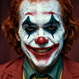 a clown with a melting face, close up, horror art