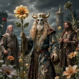 hyper realistic photography of medieval flower necromancer brom, mucha, moebius, craig mullins, juan gimenez artstation cgsociety