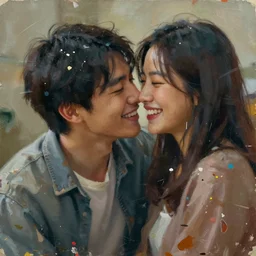 a messy painting of the happy couple, close - up, cinematic, artstation