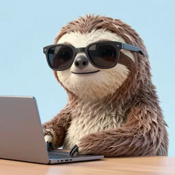 cool sloth with sunglasses, computer animated, synthwave style