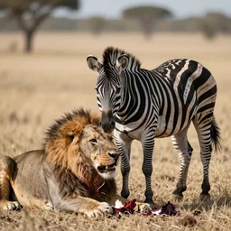A Zombie Zebra eating a lion