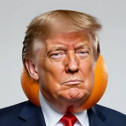 donald trump with an orange fruit head