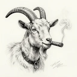 pencil sketch drawing of an anthro goat smoking a cigar, award - winning, detailed