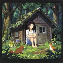 a professionally painted realistic anime vhs film cover for a film by yuji ikehata and satoshi kon, of a miserable vampire woman learning how to live in an old homely cottage by herself in the middle of the woods with only the animals as companions, old vintage vhs, scan lines, grainy quality, real anime, realistic, peaceful, lighthearted - - n 9
