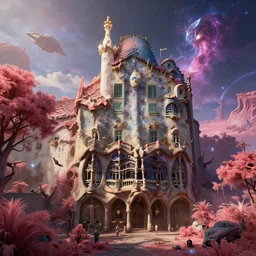 a beautiful very detailed render of tavern city abandoned by antoni gaudi, cgsociety desert cosmic evil wilderness universe at dusk cyberpunk crystal sunlight elysian fantasy infrared azeroth lake san andreas matte painting extraterrestial otherworldly poppy sci - fi, archdaily, wallpaper, highly detailed, trending on artstation.