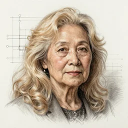 a beautiful hyperrealistic portrait pencil sketch from a picture, of a Chinese old woman by Peter Mohrbacher, technical drawing, long fluffy blond curly hair, blueprint diagram, trending on artstation.