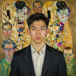 detailed portrait of a modern, young confident southeast asian american young man, by lucian freud, francis bacon, john chamberlain, willem de kooning, andreas franke, jean giraud, rob gonsalves, james gurney, james jean, ruan jia, gustav klimt