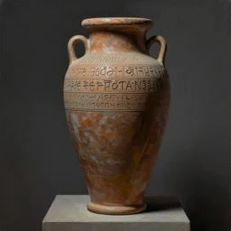 ultra - realistic painting of a tall and thin cylindrical clay dead sea scroll jar set on a pedestal, with a short nabatean inscription, dark, brooding, volume lighting, atmospheric lighting, painted, intricate, ultra detailed by leesha hannigan, thierry doizon, kai carpenter, well composed, best on artstation, cgsociety, epic, stunning, gorgeous, intricate detail, wow, masterpiece