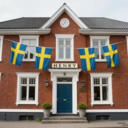 welcome home henry with swedish flags