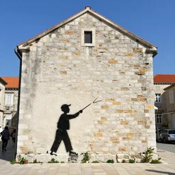 banksy croatia graffiti in brick building protest