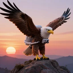 eagle as an astronaut, sunset, mountain, disney pixar, highly detailed, trending in artstation