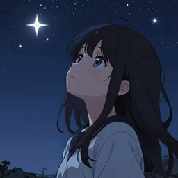 aesthetic anime girl looking up at the stars