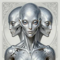 symmetry!! portrait of silver alien in the style of horizon zero dawn, machine face, intricate, elegant, highly detailed, digital painting, artstation, concept art, smooth, sharp focus, illustration, art by artgerm and greg rutkowski and alphonse mucha, 8 k