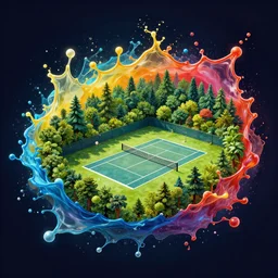 tennis landscape splash art graphic design color splash high contrasting art, fantasy, highly detailed, art by greg rutkowski