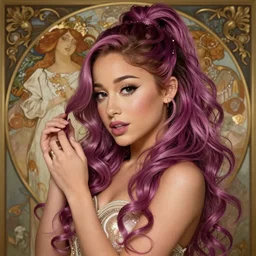 beautiful cottagecore Ariana Grande holding a  ff94b5 plum, ff94b5 hair, intricate, elegant, highly detailed, digital painting, artstation, concept art, smooth, sharp, focus, illustration, art by artgerm and greg rutkowski and alphonse mucha