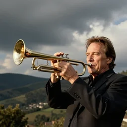 Christopher Walken playing a trumpet