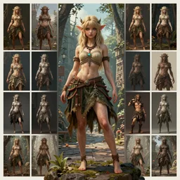 costume design from videocard designers, artist reference pictures pose, anatomy skills,sophisticated composition, old masters light composition, procedurally generated, epic anthropomorphic spirit girl character posing for concept art, forest city streets behind her, substance designer, PBR, HD, Ultra detailed, hyperrealistic, megascans, volumetric light, concept by master artist, made in paint tool SAI2, trending pixiv face