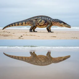 dimetrodon on a beach, canon eos r 3, f / 1. 4, iso 2 0 0, 1 / 1 6 0 s, 8 k, raw, unedited, symmetrical balance, in - frame