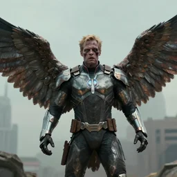 film still of zombie zombie Sam Wilson falcon with metal wings out in new avengers movie, 4k