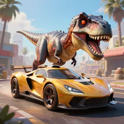 center gigantic realistic  Raptor cars style rocket league in street illustration, global illumination lighting, fanart artstation GTA style