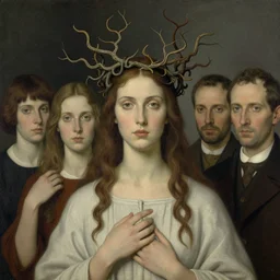 priestess wearing a crown of twisting branches, by beksinski and artem demura and krenz cushart and john collier and robert henri