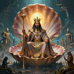 a majestic photograph of the king of agharta, land of advanced races, giant, hollow earth infographic, illustrations, a big shell with a sun in the interior, dynamic lighting, digital art, fantastically beautiful, illustration, aesthetically inspired by leonardo da vinci, trending on artstation, art by daniel merriam, 8 k, upscale