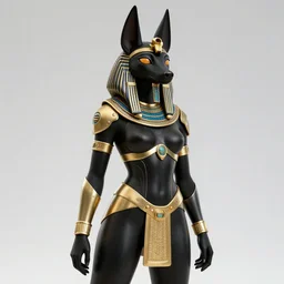 female anthromoporphic black jackal fursona egyptian god anubis wearing black and gold cybertech armor. buxom, wide hips, character design by charlie bowater, ross tran, artgerm, and makoto shinkai, detailed, inked, western comic book art